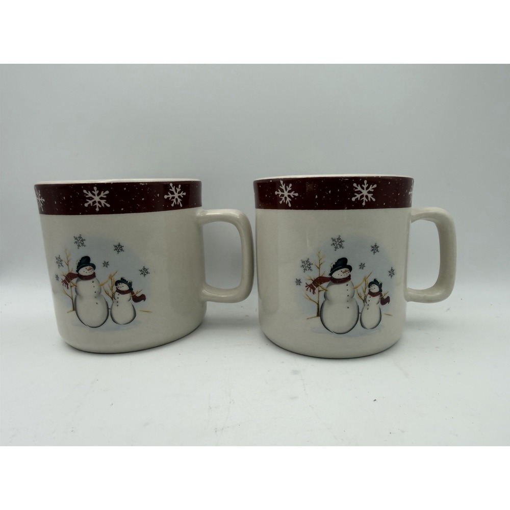 Royal Seasons Snowman Stoneware Coffee Mugs‎ Set of 2 Christmas Winter Cups